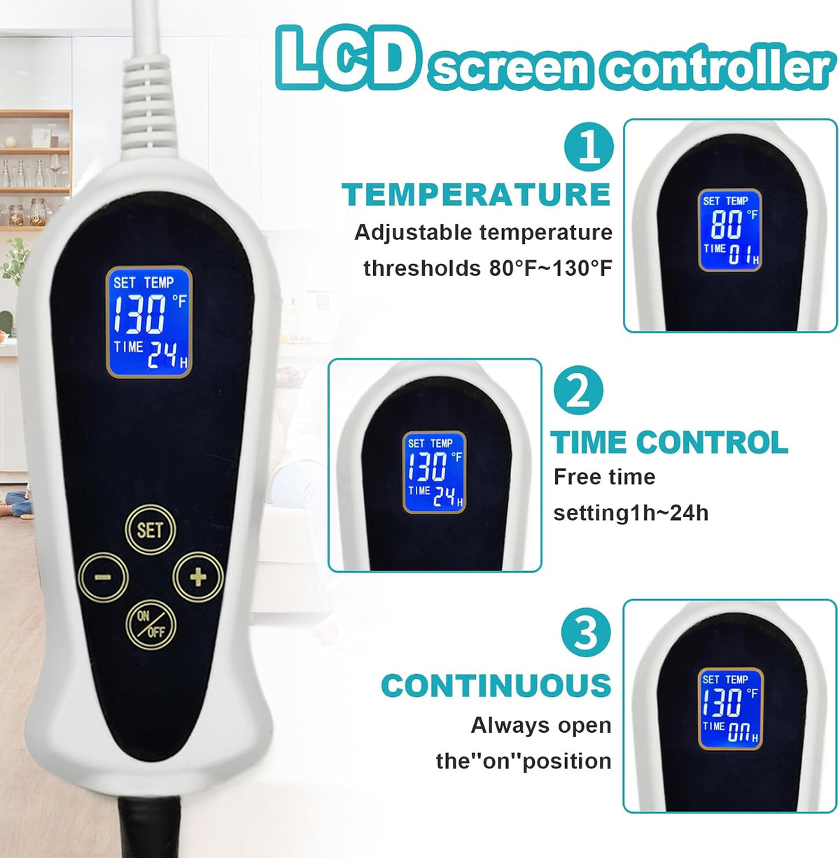 Dog Heating Pad, 47x30 in, Time and Temperatur Adjustable Controller