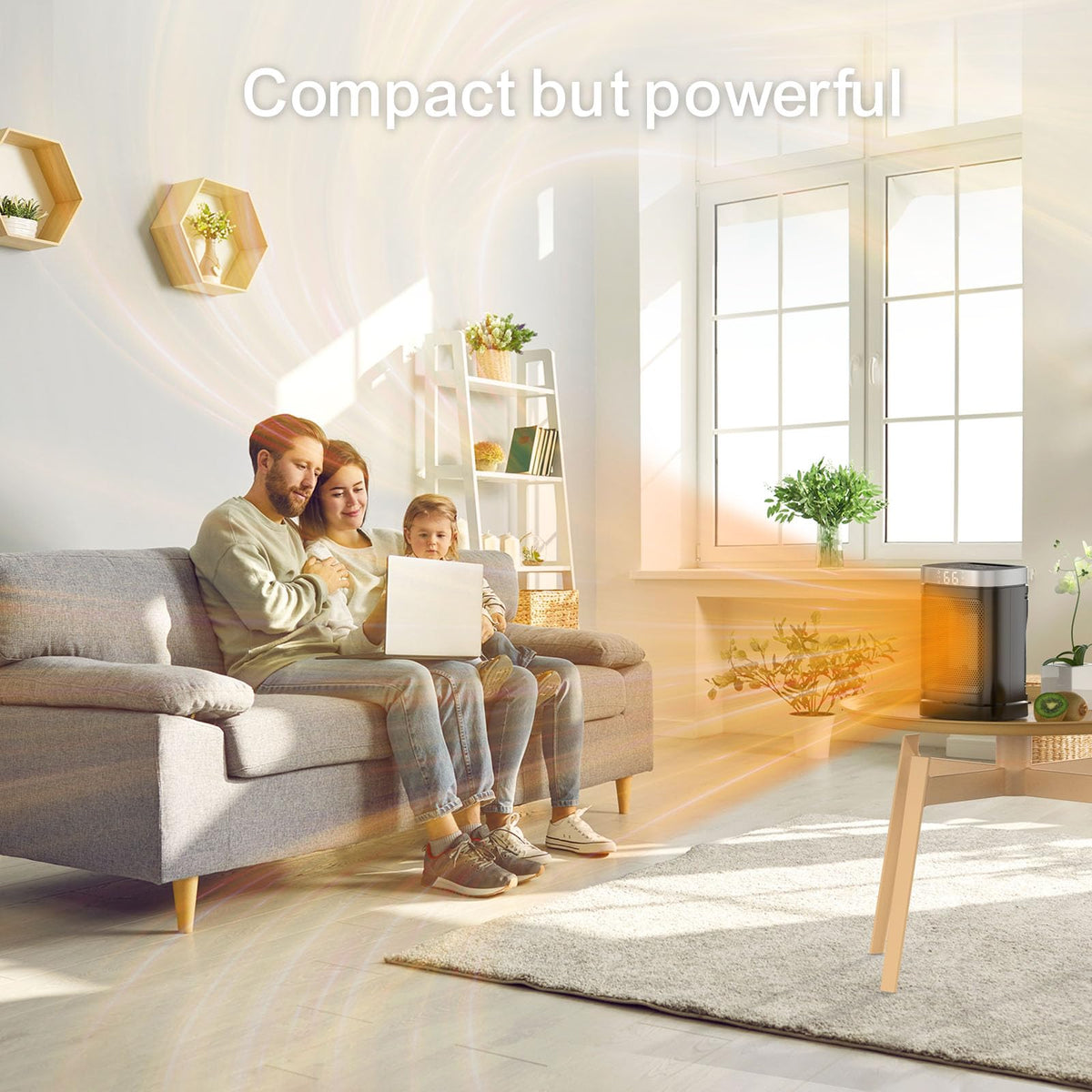 JIBUFI Portable Space Heater for Indoor Use with 70° Oscillation and Remote