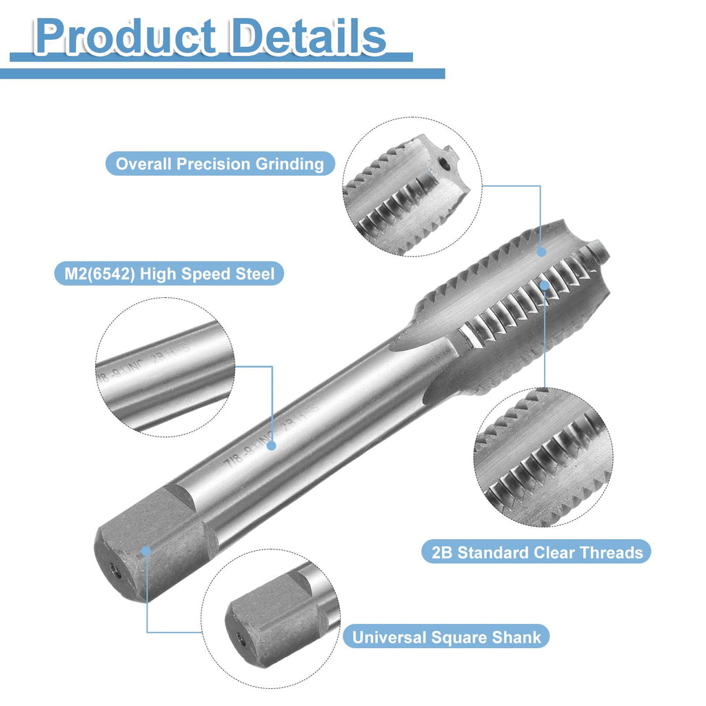 uxcell Hand Bottom Tap 7/8-9 UNC 2B Thread Bottoming Style Threading Tap