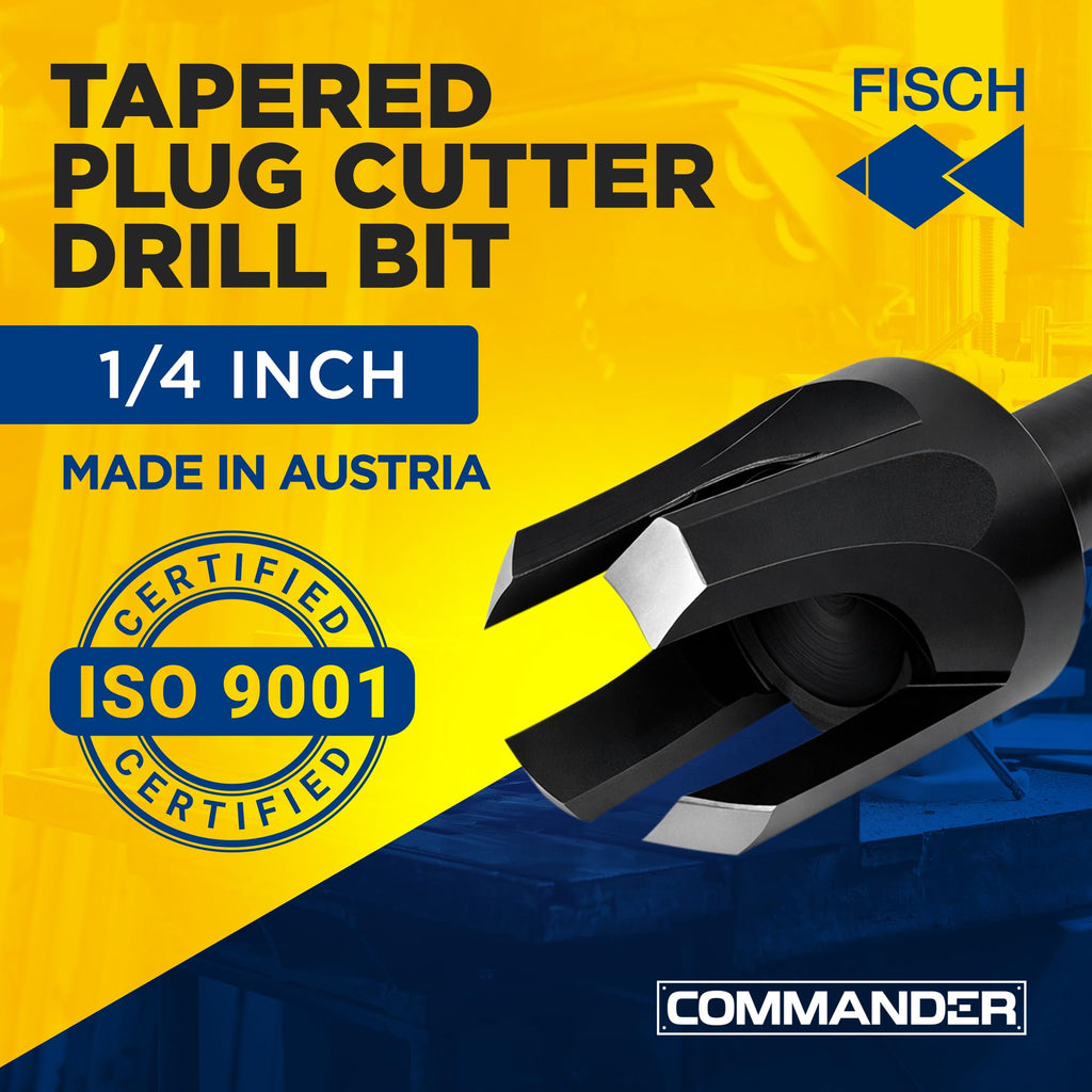Tapered Plug Cutter Drill Bit - Four Flute Woodworking Tool Steel 1/4 Inch