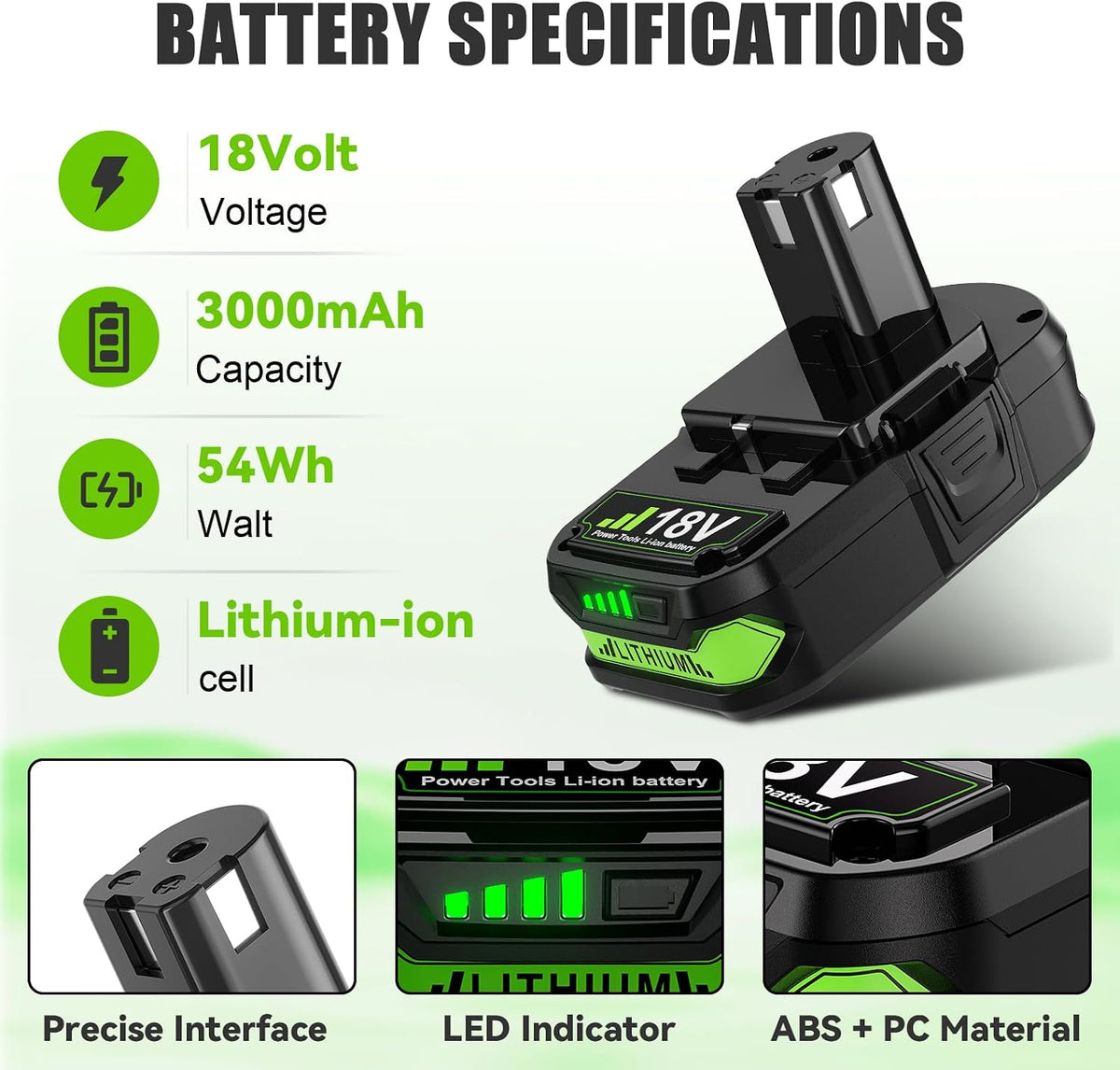 Bonacell 2Pack 3.0Ah Replacement for Ryobi 18V Battery Lithium Compatible with 18 Volt Battery ONE+ Plus P102 P103 P104 P105 P106 P108 P107 P109 P190 PBP002 PBP003 PBP004 PBP005 Cordless Power Tools