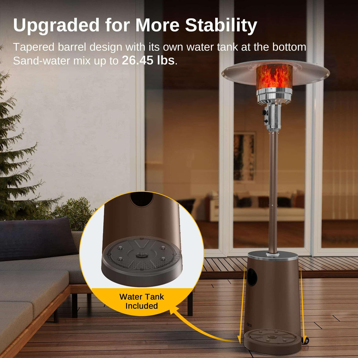 50,000 BTU Patio Heater with Sand Box, Table Design, Double-Layer Stainless Steel Burner, Wheels, Triple Protection