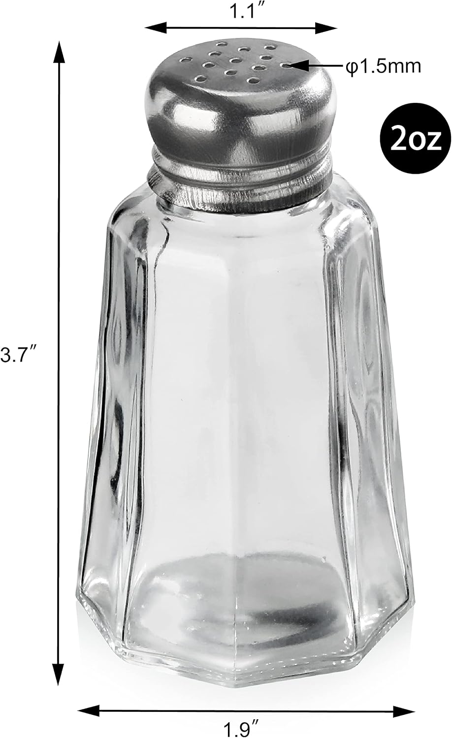 Glass Salt and Pepper Shaker with Stainless Steel Mushroom Top, 2-Ounce, Set of 12
