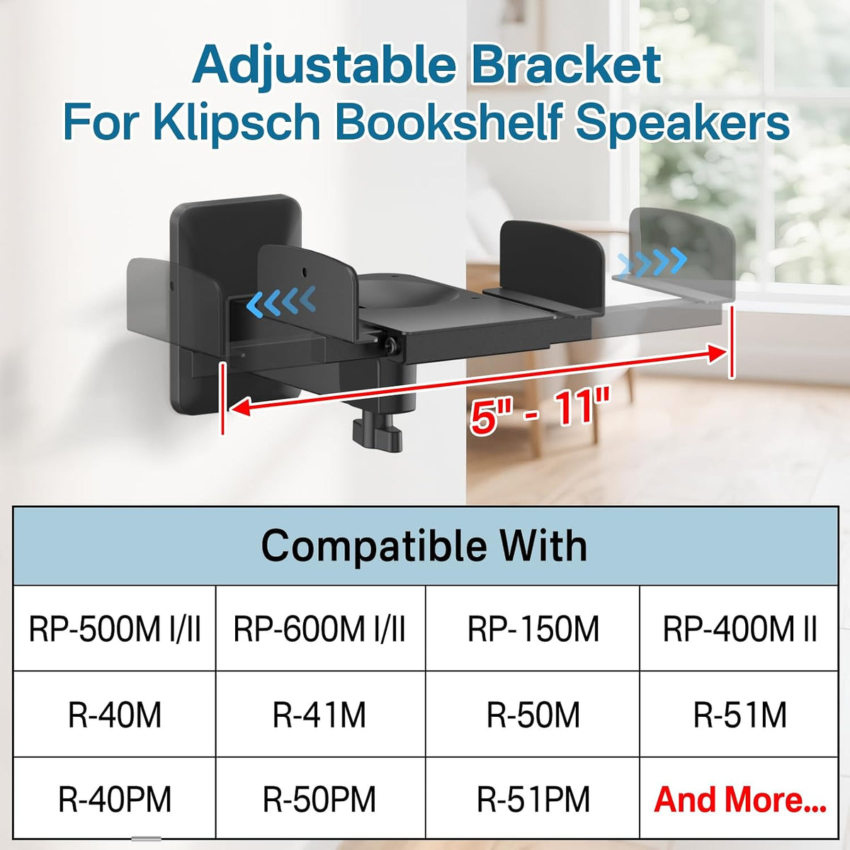 Pair of Adjustable Speaker Wall Mount for Klipsch Bookshelf Speaker Mount - Heavy Duty Side Clamping Wall Speaker
