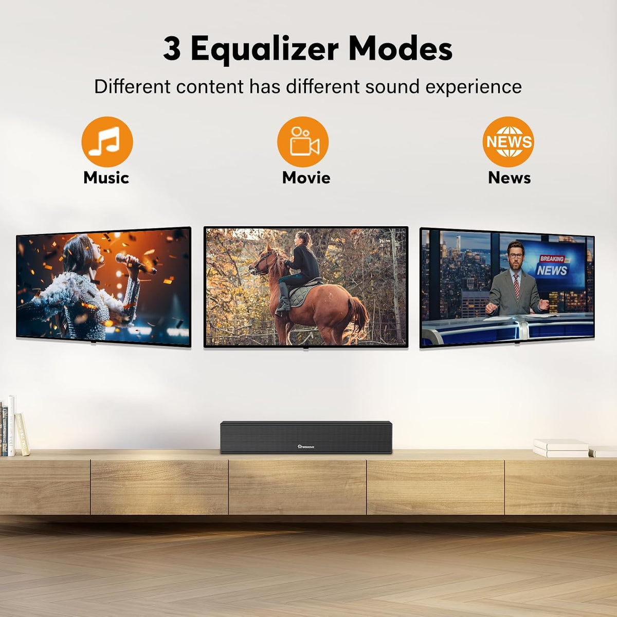 2.1 Sound Bar for Smart TV with Built-in Subwoofer, 6 Levels Voice Enhancement, 15 Inches Small TV Soundbar Speakers