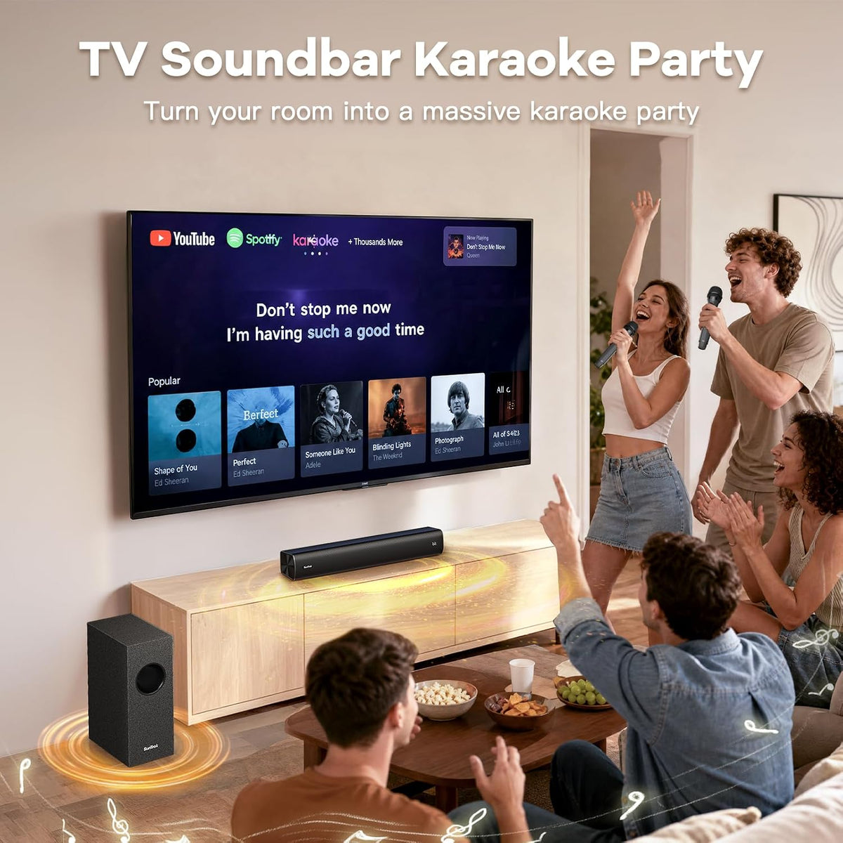 Sound Bar for Smart TV,2.1CH Soundbar with Subwoofer,Karaoke Machine for TV | Karaoke SoundBar with Microphones,BT