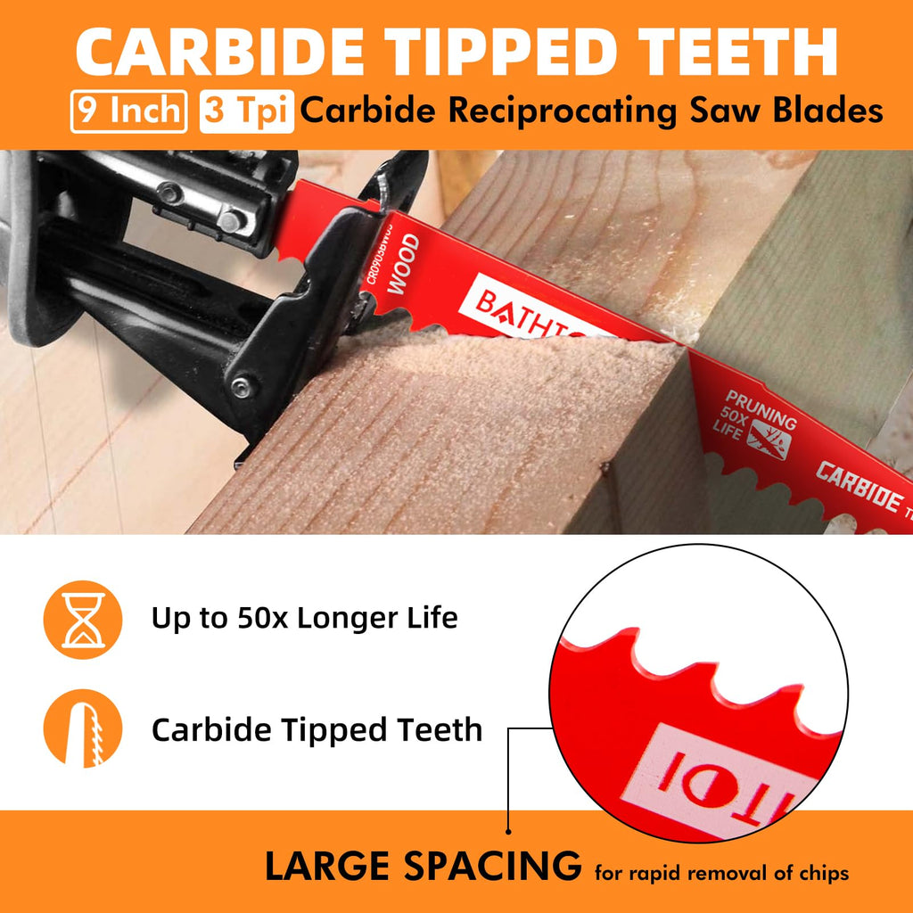 5 Pack 9 Inch 3 Tpi Carbide Reciprocating Saw Blades for Wood Cutting