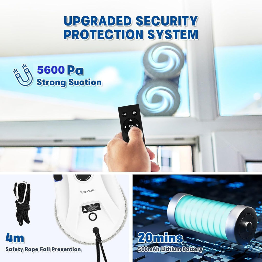 Window Cleaning Robot, Window Cleaner Robot Auto Spray, Automatic Cleaning with Intelligent Path Planning, 5600Pa
