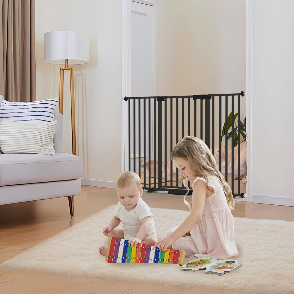 41" x 46.3-54.3" Wide Extra-Tall & Extra-Wide Adjustable Hardware/Pressure-Mounted Pet & Child Safety Gate with Dual-Lock Walk-Through Swing Door for Stairs, Hallways & Wide Doorways