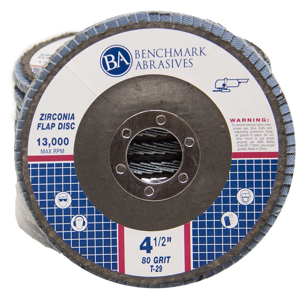 Benchmark Abrasives 4.5" Type 29 Zirconia Flap Discs, 80 Grit, 100-Count