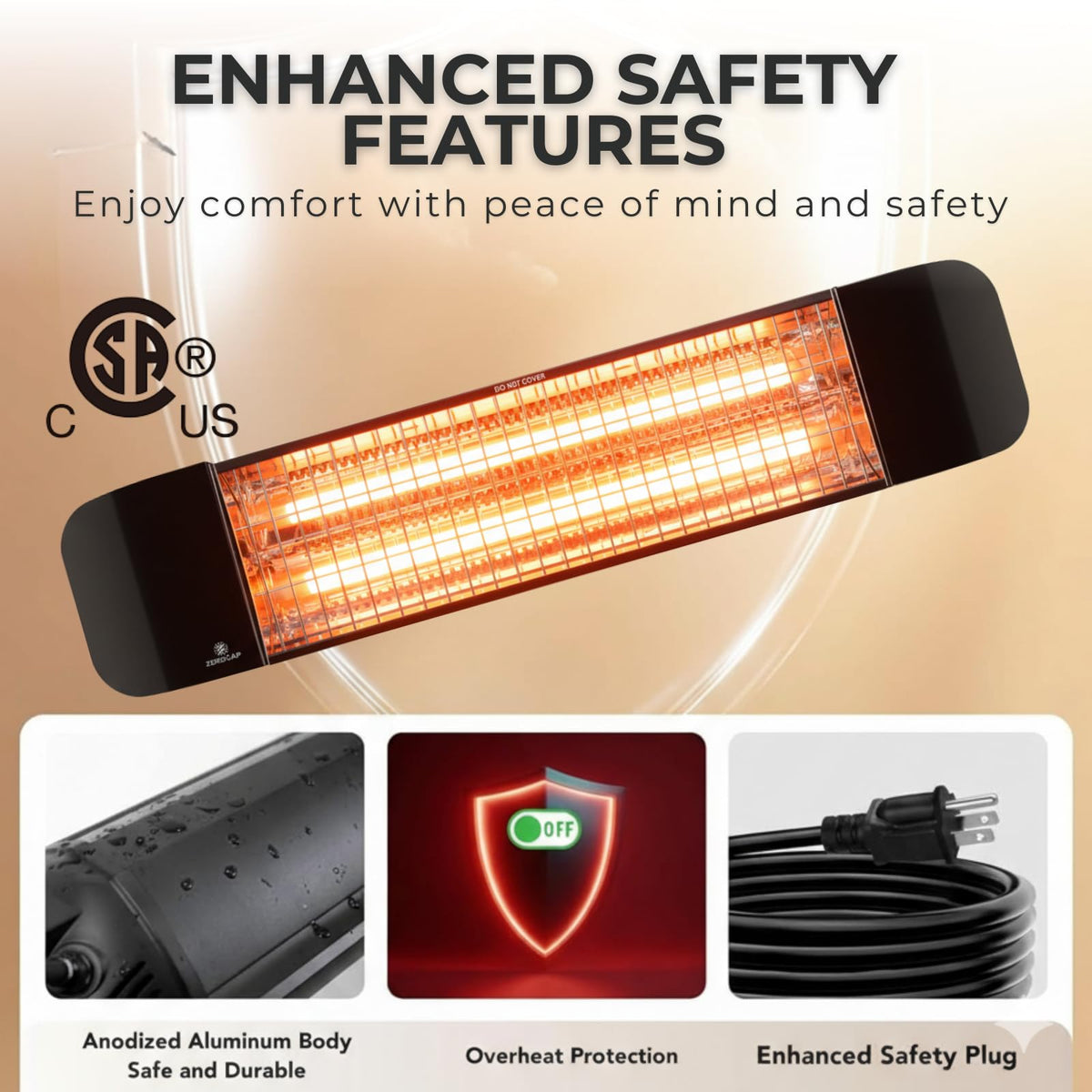 ZeboZap KDHT1500 1500W Infrared Electric Patio Heater for Gazebos, Pergolas, Decks, Garages, Backyards & Restaurants