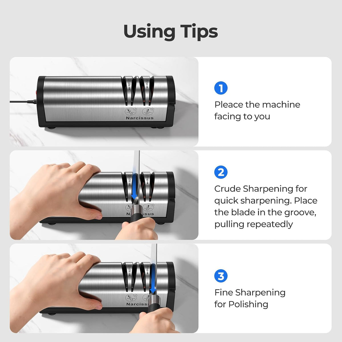 Knife Sharpener, Professional 2 Stage Electric Knife Sharpener for Quick Sharpening & Polishing, with Scissors