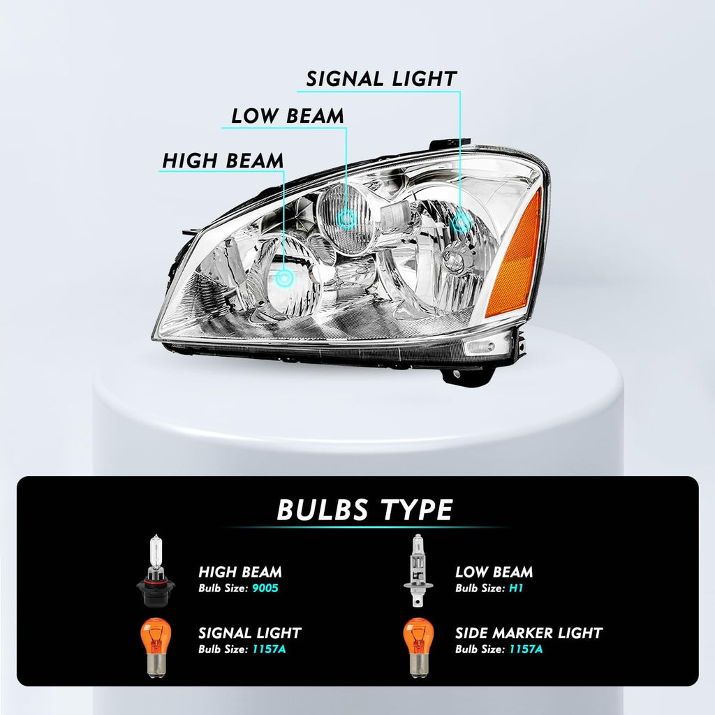 TUSDAR Headlight Assembly Replacement for 2005 2006 Nissan Altima 4-Door