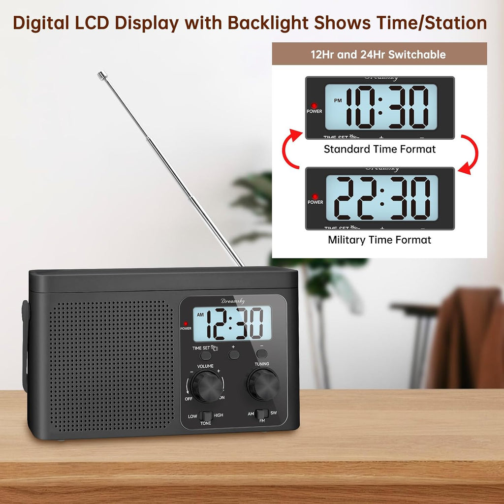 AM FM Radio Portable Shortwave Radio Battery Powered/Plug in Wall