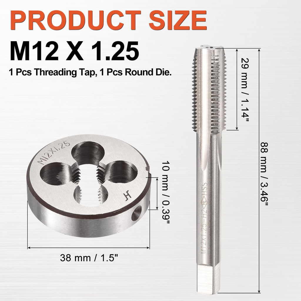 Workkyma M12x1.25 Tap and Die Set Metric M2 HSS Right Hand Threading Tool