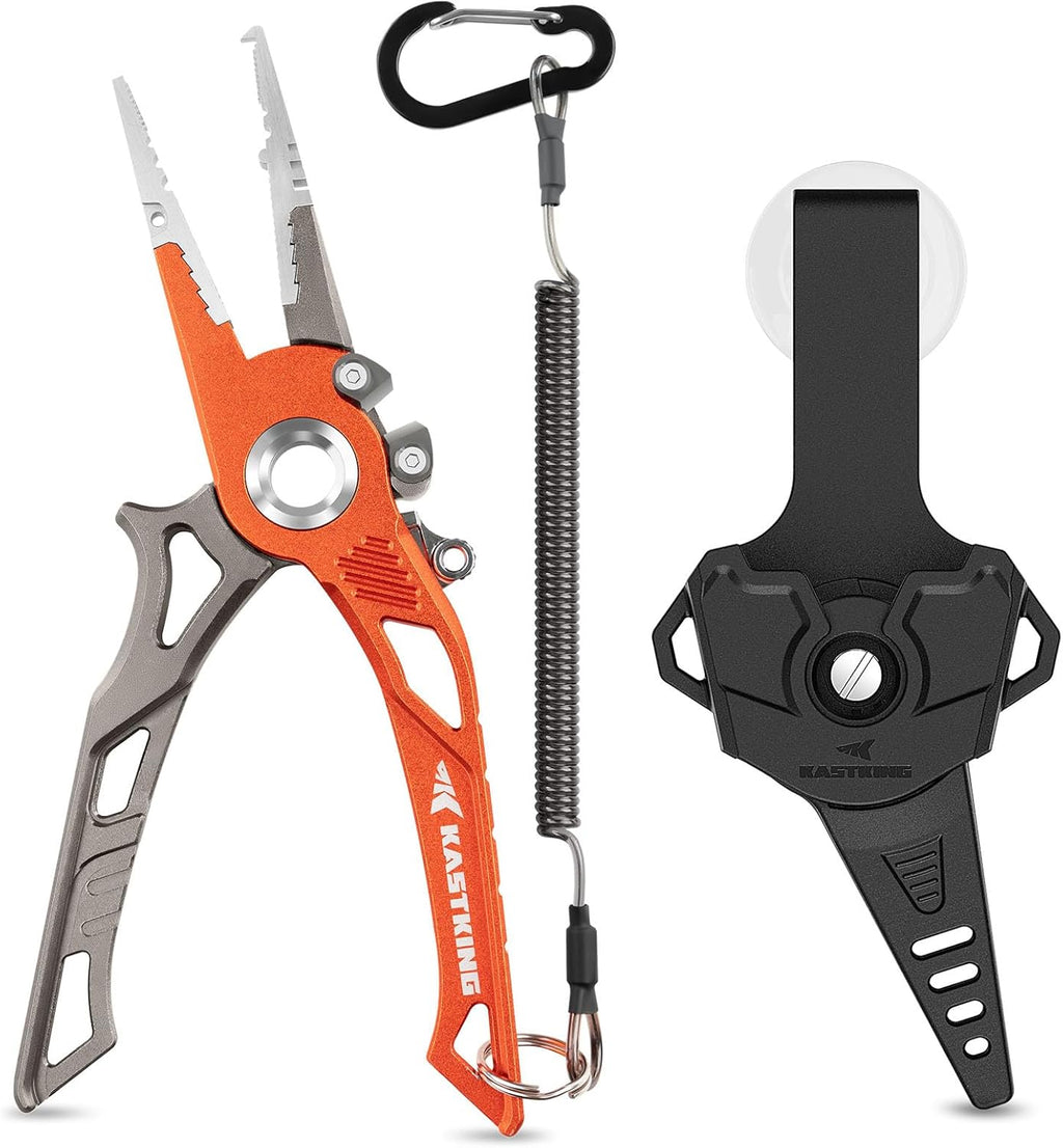 AlumaStream 7.5" Aluminum Fishing Pliers & Rig Tool Combo | Hook Remover, Split Ring Pliers, Wacky & Neko Rig Plier