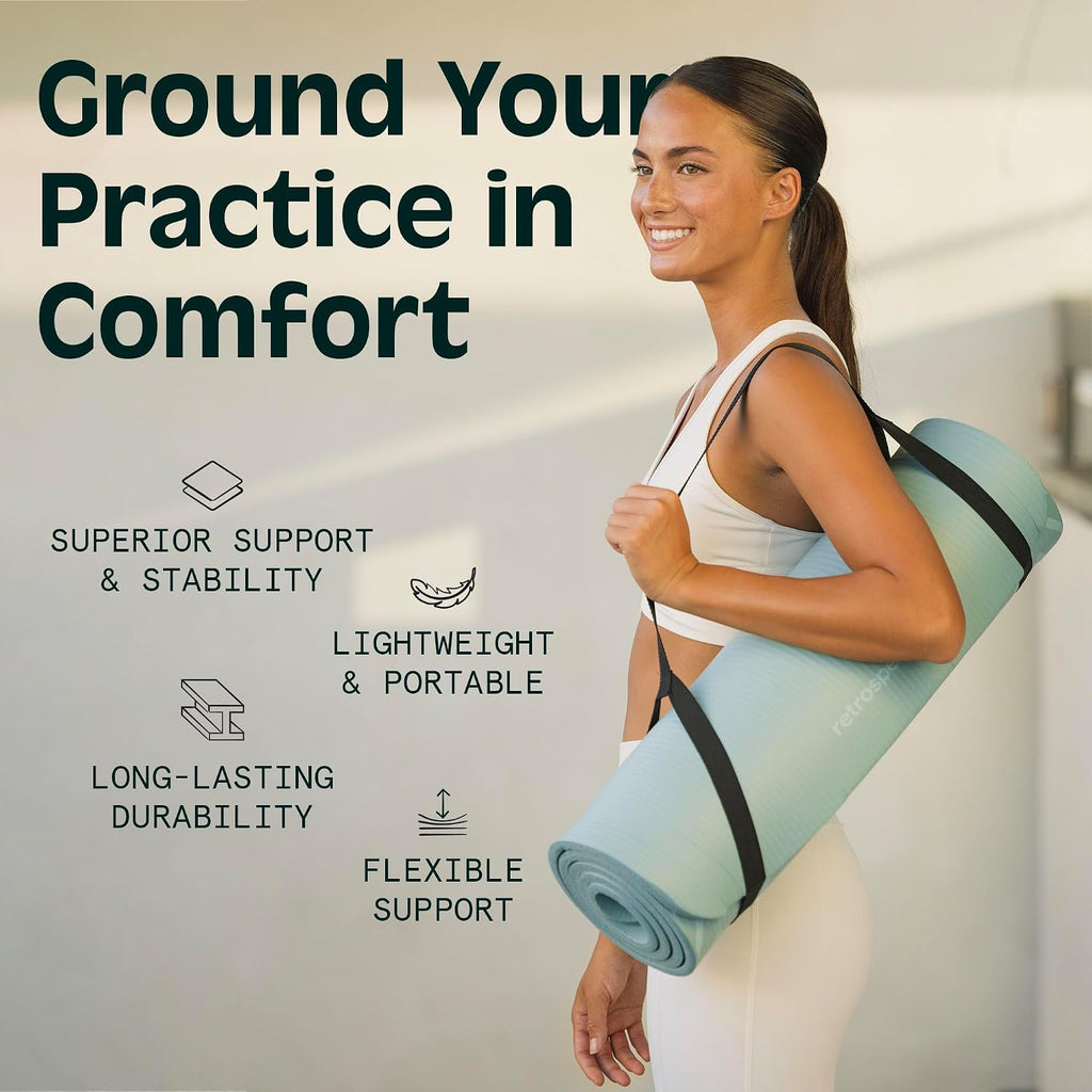 Solana Yoga Mat Thick 1/2in Non-Slip Workout Mat with Nylon Strap - 72x24in Exercise Mat for Pilates, Stretching &