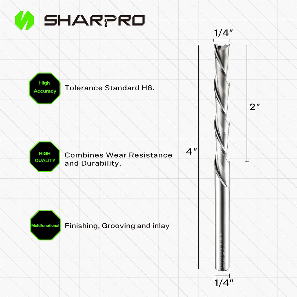 SHARPRO 1/4 Router Bits 1/4 Shank Downcut CNC Bit, End Mill