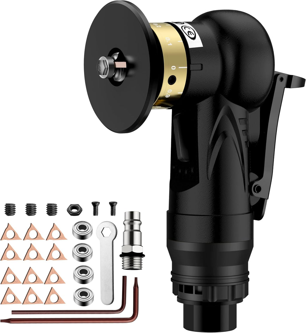 AMTOVL Pneumatic Chamfering Tool - Mini Air Chamfer Tool with 6 C-Angle & 6 R-Angle Blades, 45° 30000 RPM Chamfering Tool for Metal and Wood with 1/4" Air Inlet