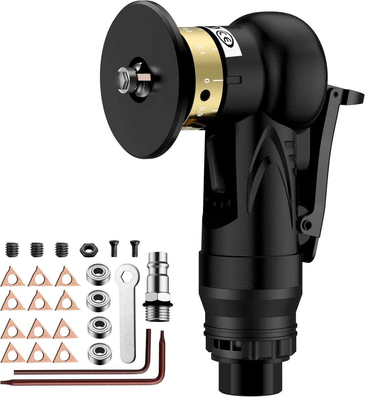 AMTOVL Pneumatic Chamfering Tool - Mini Air Chamfer Tool with 6 C-Angle & 6 R-Angle Blades, 45° 30000 RPM Chamfering Tool for Metal and Wood with 1/4" Air Inlet