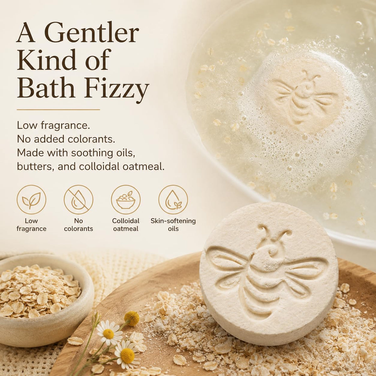 Chamomile Oat Bath Bombs for Sensitive Skin, Soothing and Moisturizing