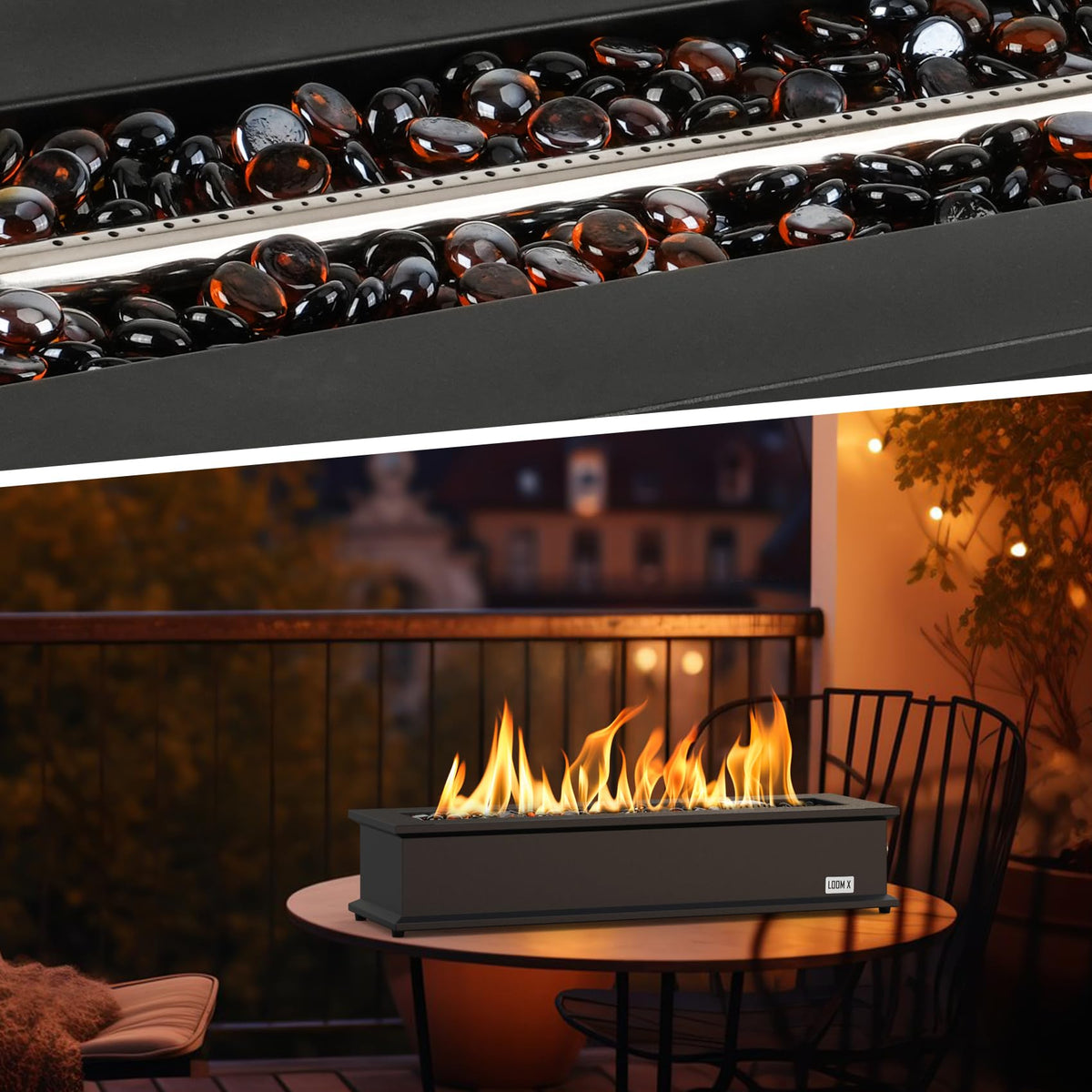 Loom X Gas Fire Pit Table, 28" Rectangular Tabletop Fireplace