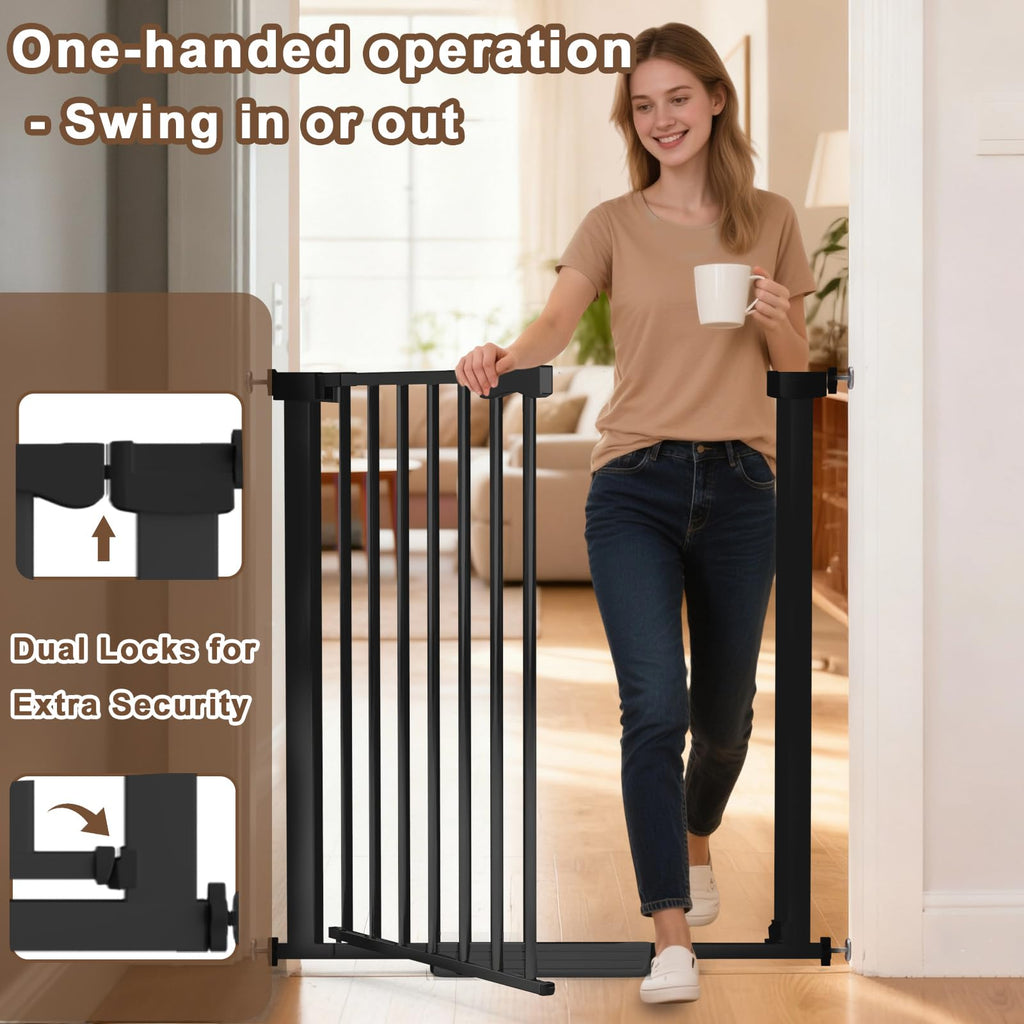 41" x 30-40.5" Wide Extra-Tall & Extra-Wide Adjustable Hardware/Pressure-Mounted Pet & Child Safety Gate with Dual-Lock Walk-Through Swing Door for Stairs, Hallways & Wide Doorways