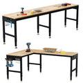 96" 2-in-1 Convertible Adjustable Workbench, L-Shaped & Extended 5000 LBS Heavy Duty Work Table with Power Outlets &