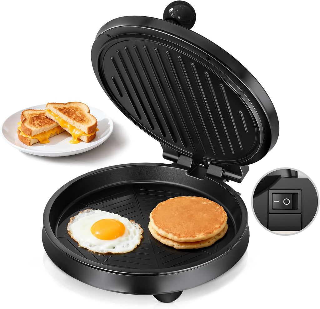 3-in1 Electric Griddle Nonstick & Sandwich Maker with On/Off Switch