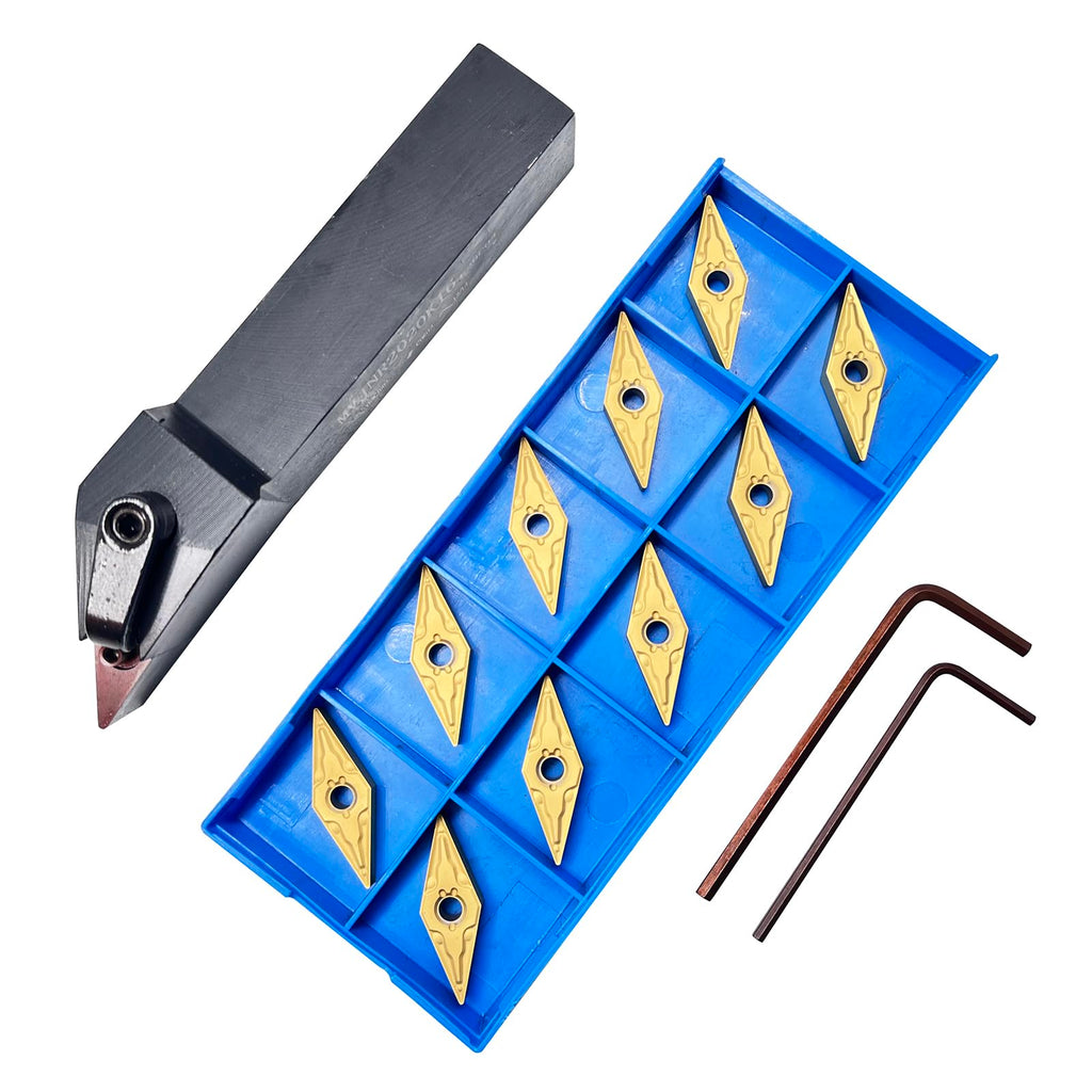 3/4" Indexable Lathe Turning Tool Holder MVJNR2020K16 Steel Carbide Turning Tool Holder for Turning Grooving Threading with 10Pcs VNMG331/VNMG160404 Carbide Inserts