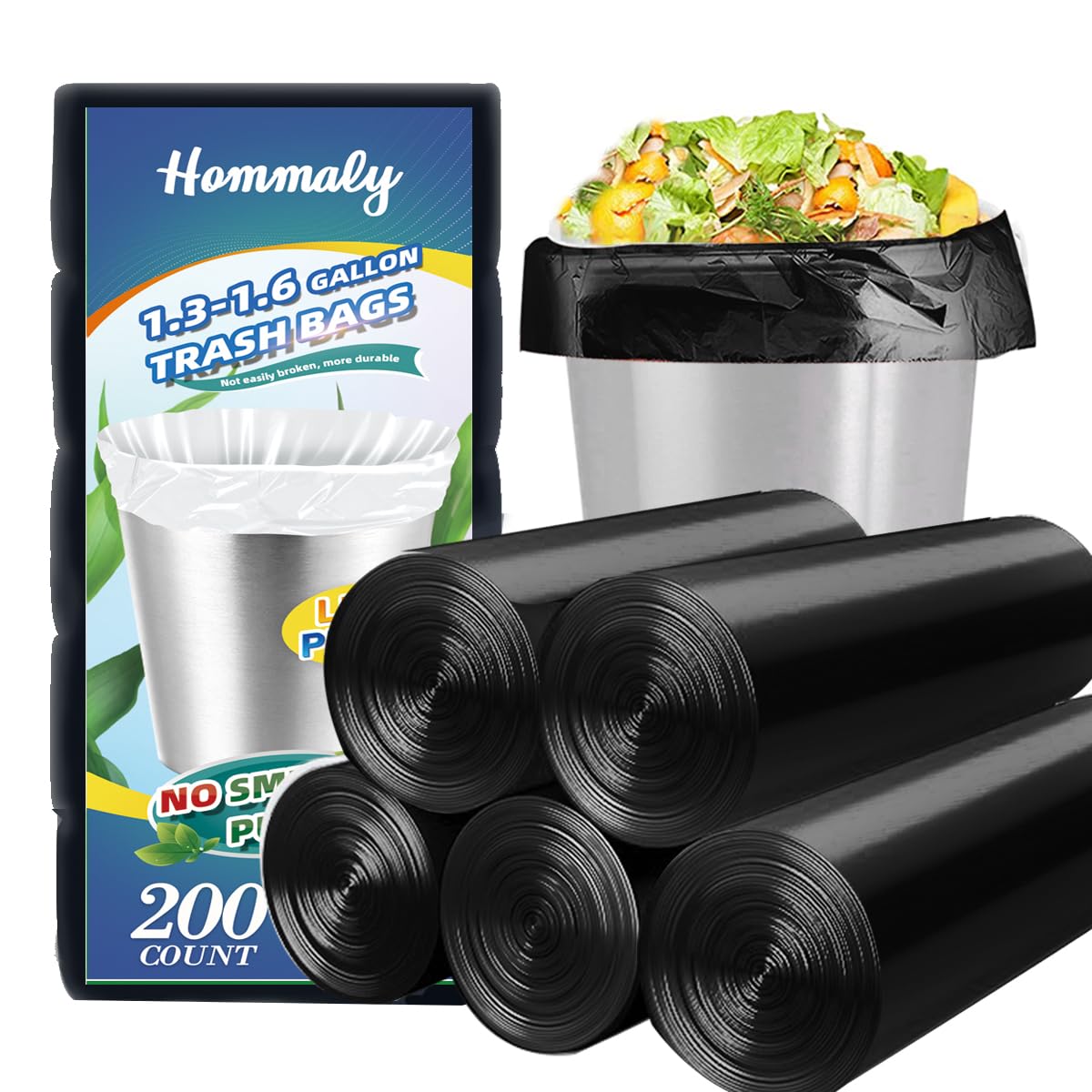 1.5 Gallon 200 pcs Small Black Trash Bags(Fit1.3-1.6 Gal), Strong 1.3 Gallon 1.5 Gallon 1.6 Gallon Garbage