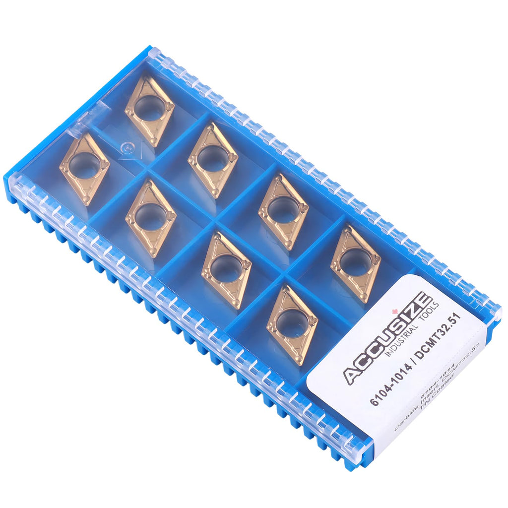 Accusize Industrial Tools Dcmt32.51 Tin Coated Carbide Inserts, 10 Pcs/Box, 2104-1014