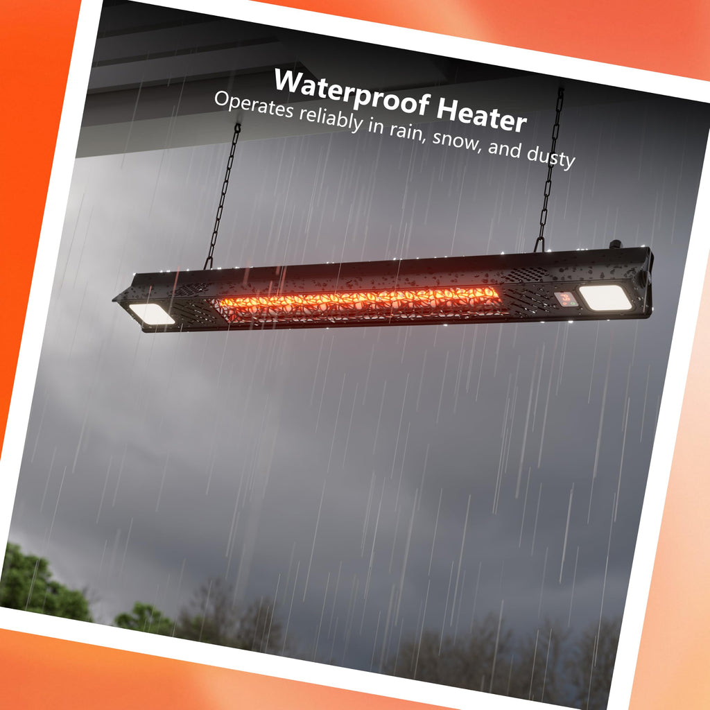 Hanging Electric Patio Heater with Light Ceiling Outdoor, Wifi Control, 1500W Infrared 9 Heat Levels, 24H Timers, 1s