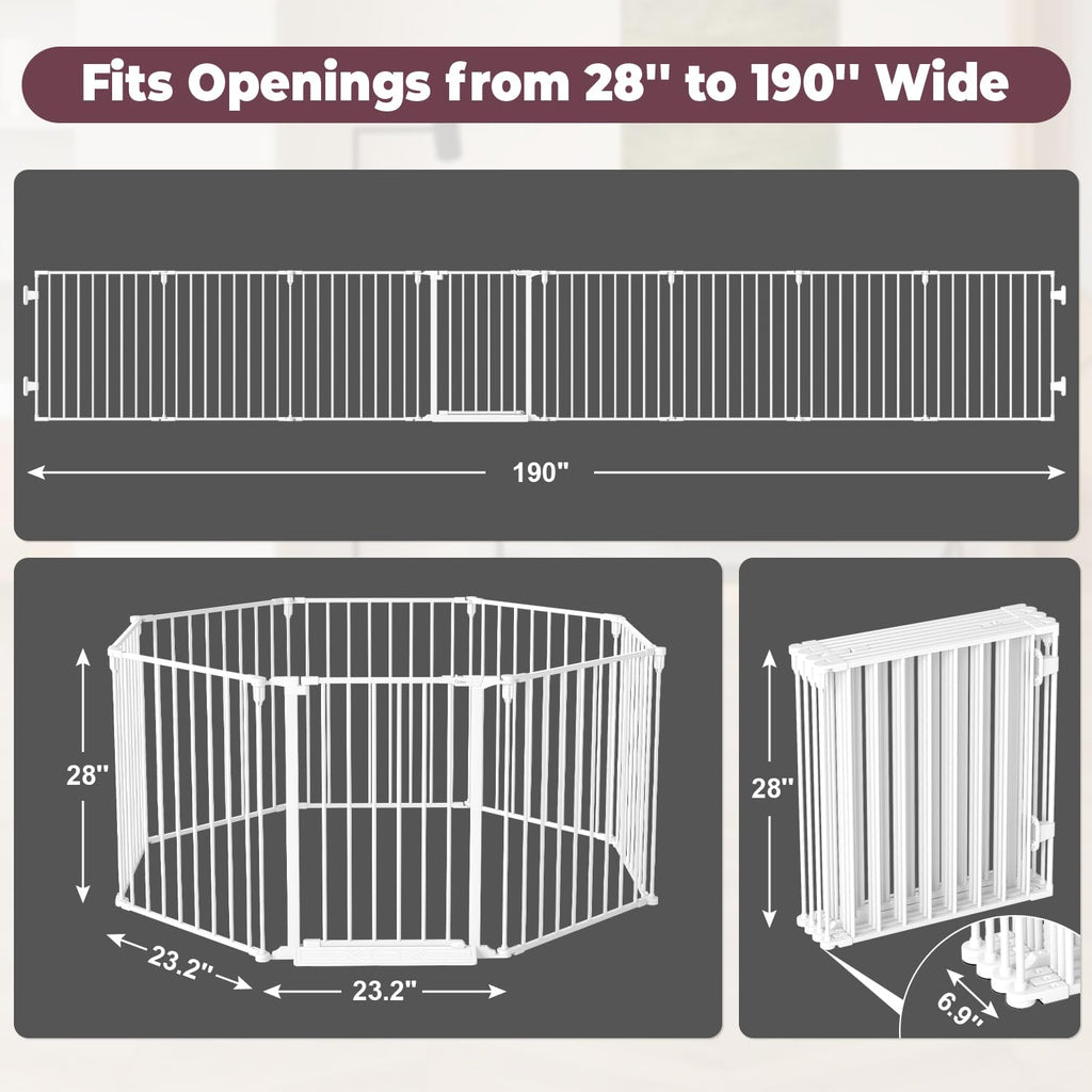 190" Modular Foldable Baby Playpen & Safety Activity Yard with Locking Walk-Through Gate for Infants & Toddlers