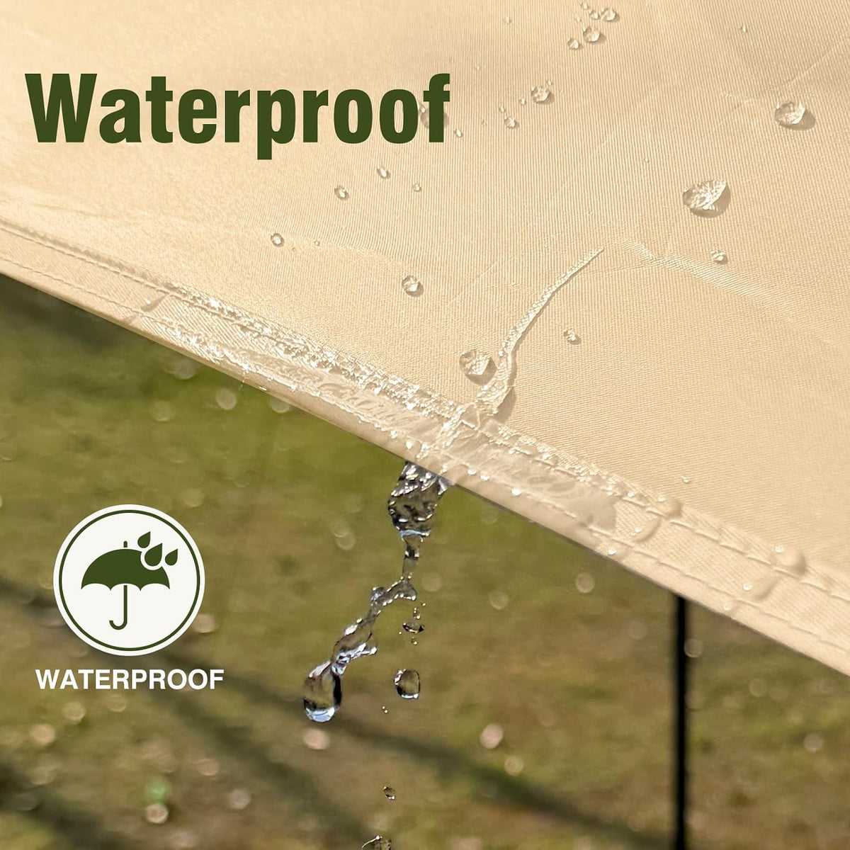 Waterproof Camping Tarp Hammock Rain Fly -14.7×14.7ft with 2 Poles, Mutifunctional Tent UV Protection & Waterproof &