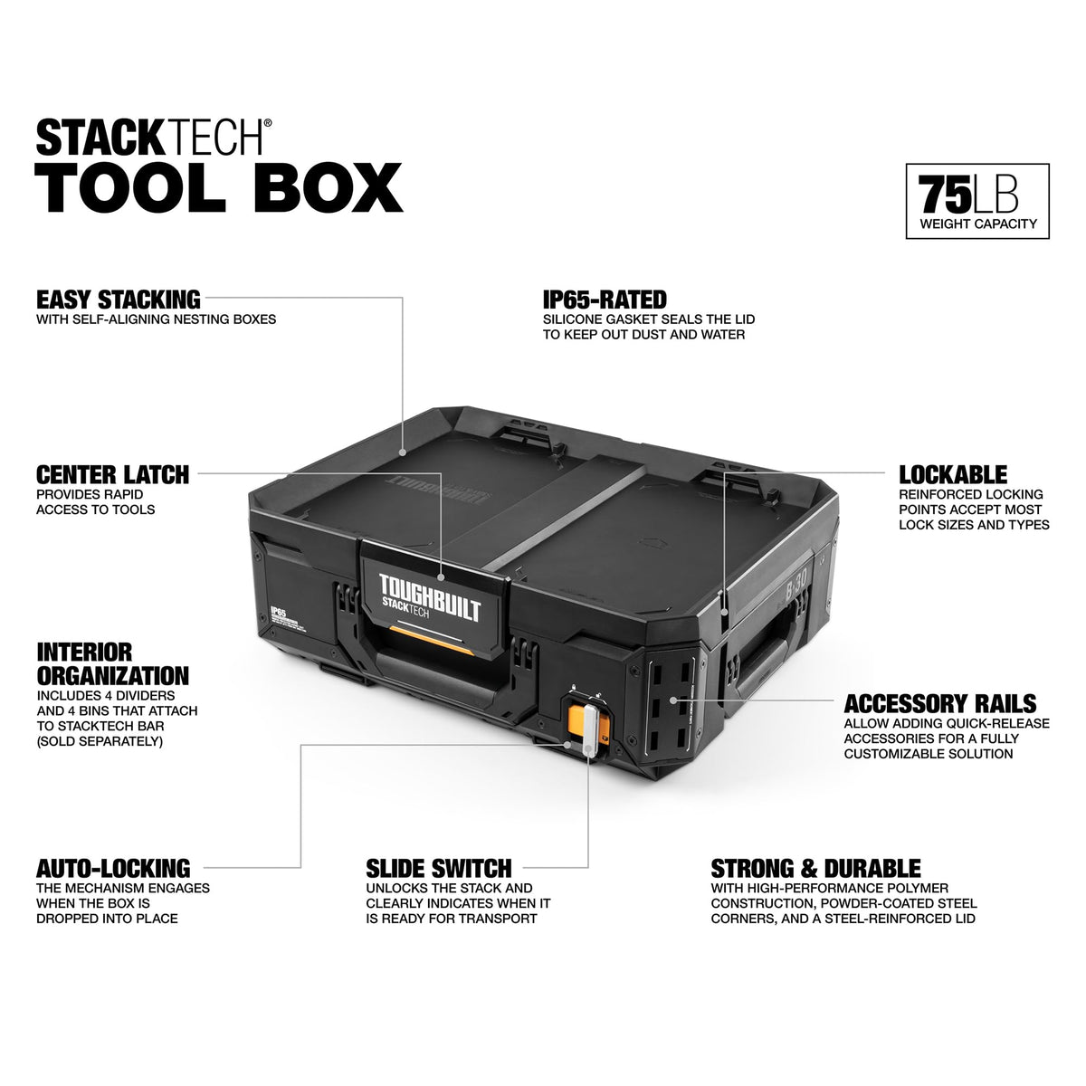 StackTech 1 Drawer Tool Box, Stackable Organizer, 75 lb Capacity