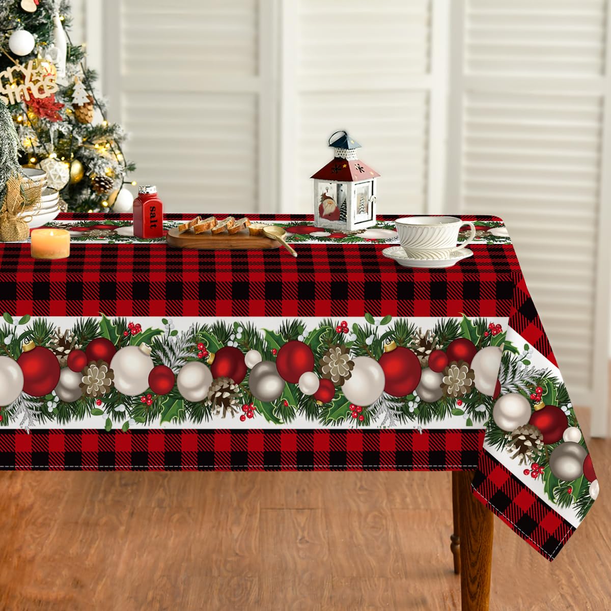 Christmas Tablecloth 60 x 84 Inch Rectangular Christmas Ball Red