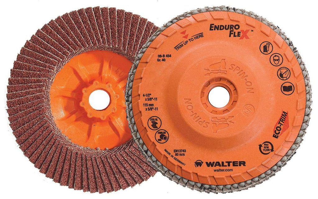 Walter 06B454 ENDURO-FLEX Abrasive Flap Disc - [Pack of 10] 40 Grit, 4-1/2 in. Finishing Disc with ECO-TRIM Backing. Blending Discs