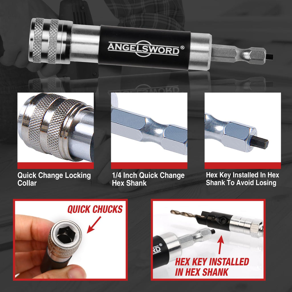 ANGELSWORD Quick Flip Countersink Drill Bit Set, 4pc Quick Flip Drill Bit