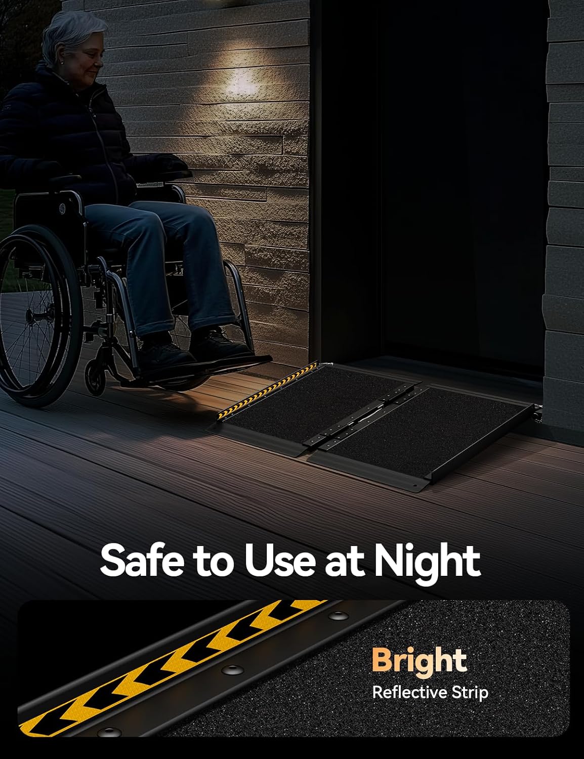 FACHNUO 2FT Wheelchair Ramp for Threshold 2-6 inches, Safe Use at Night