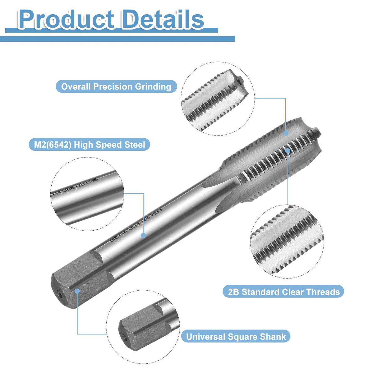 uxcell Hand Bottom Tap 5/8-14 UNF 2B Thread Bottoming Style Threading Tap