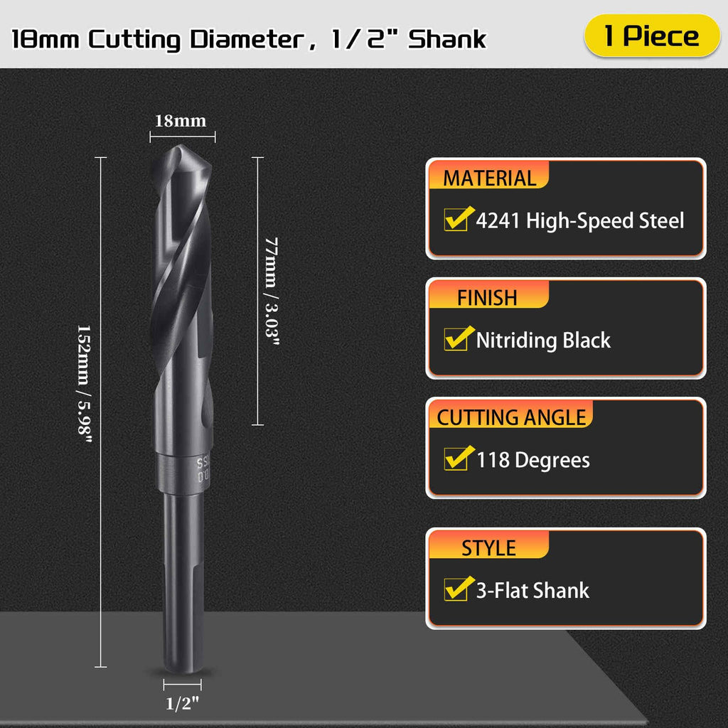 CoCud Drill Bit 18mm Diameter 1/2" Shank 3-Flat 4341 HSS
