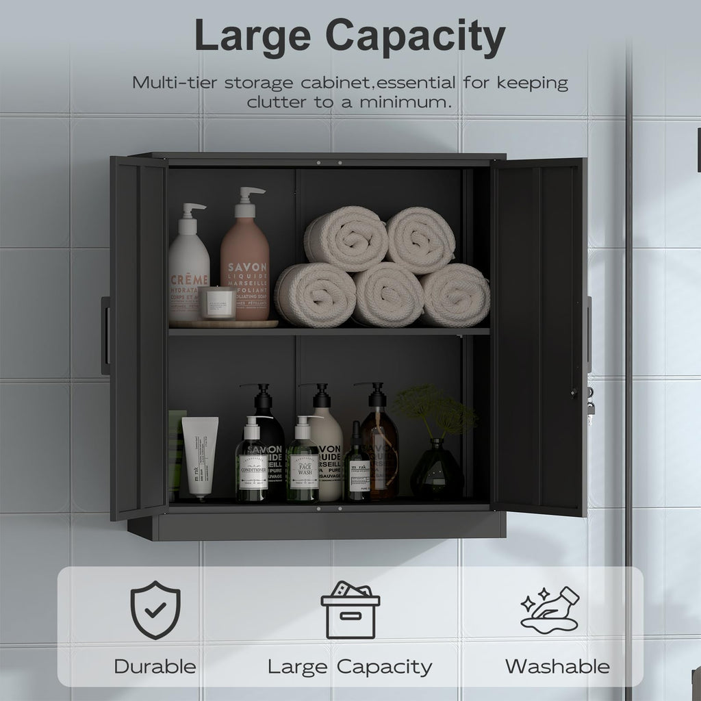 Metal Wall Cabinet,Garage Cabinet with Handle,Lockable Storage Cabinets Wall Mounted with 2 Doors,Locking Cabinet