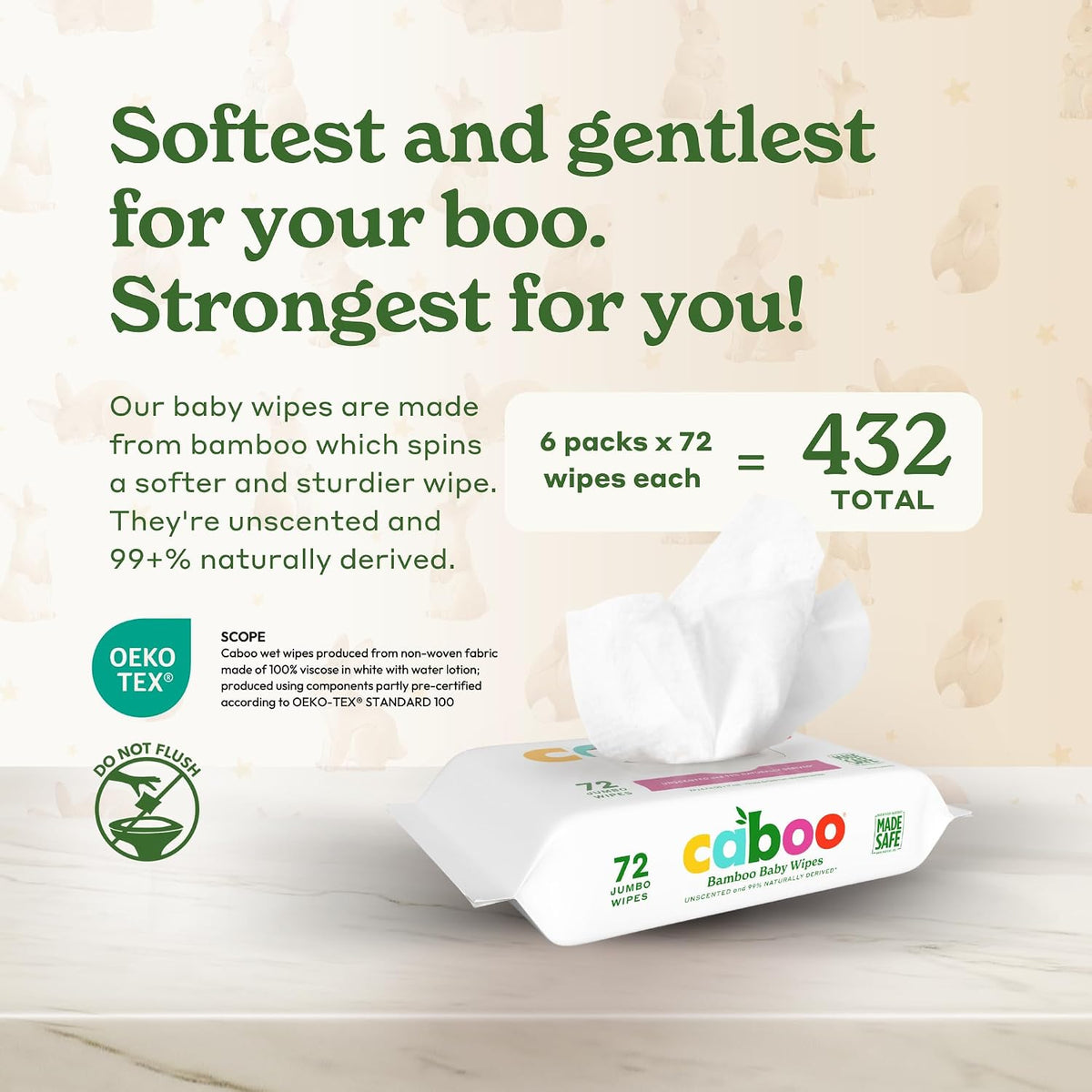 Baby Wipes, Made with Bamboo Viscose, Certified Made Safe Ingredients, Unscented Baby Wipes Good for Sensitive Skin