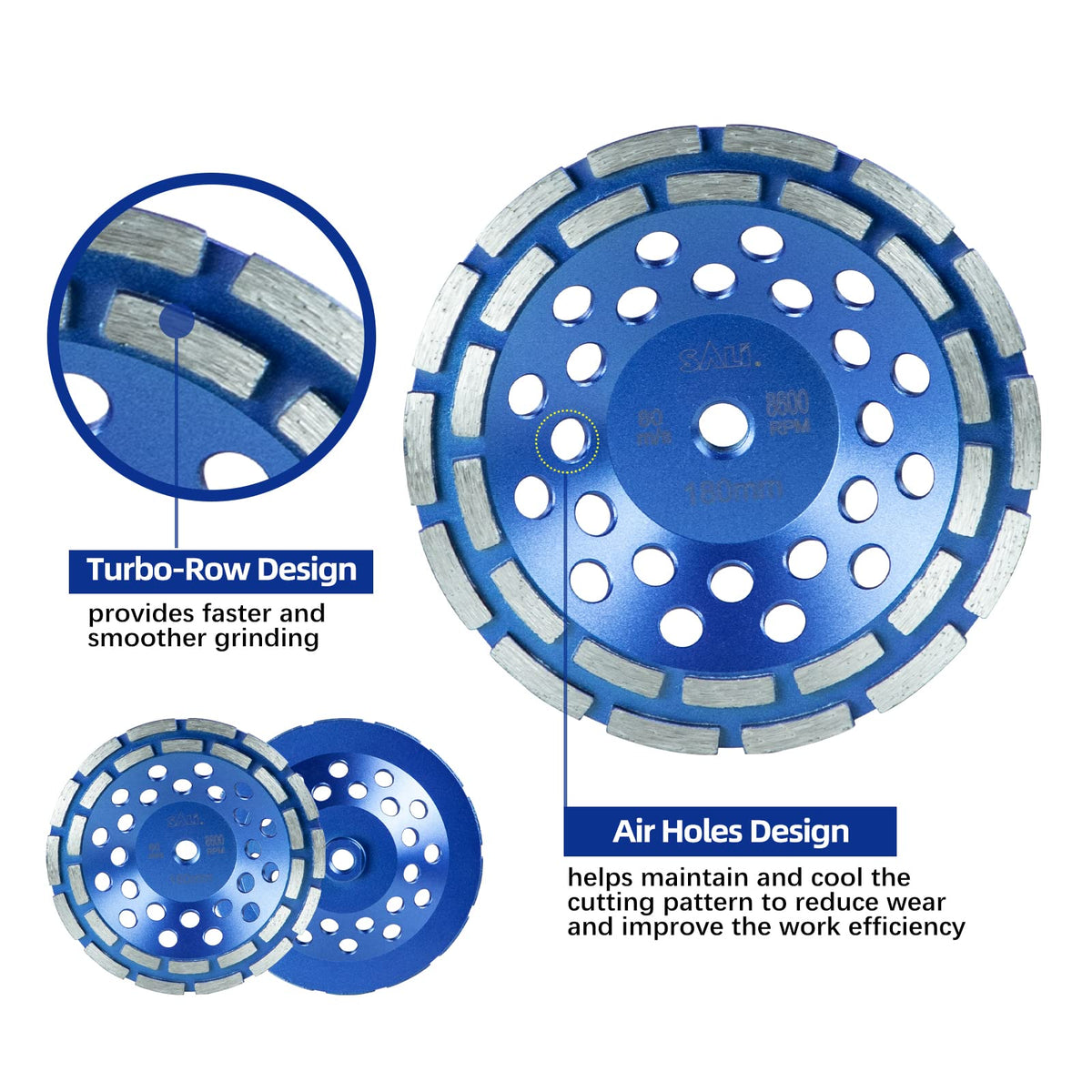 SALI 7 Inch 2pcs Concrete Grinding Wheels 28 Turbo Diamond Segments 5/8-11 Arbor Diamond Grinding Wheel Fit for Paint, Epoxy, Mastic, Coating Removal
