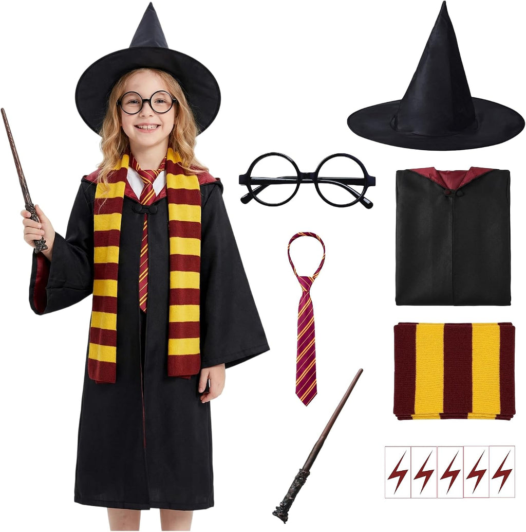 Wizard Costume for Kids 3-15, Wizard Robe Set with Wand