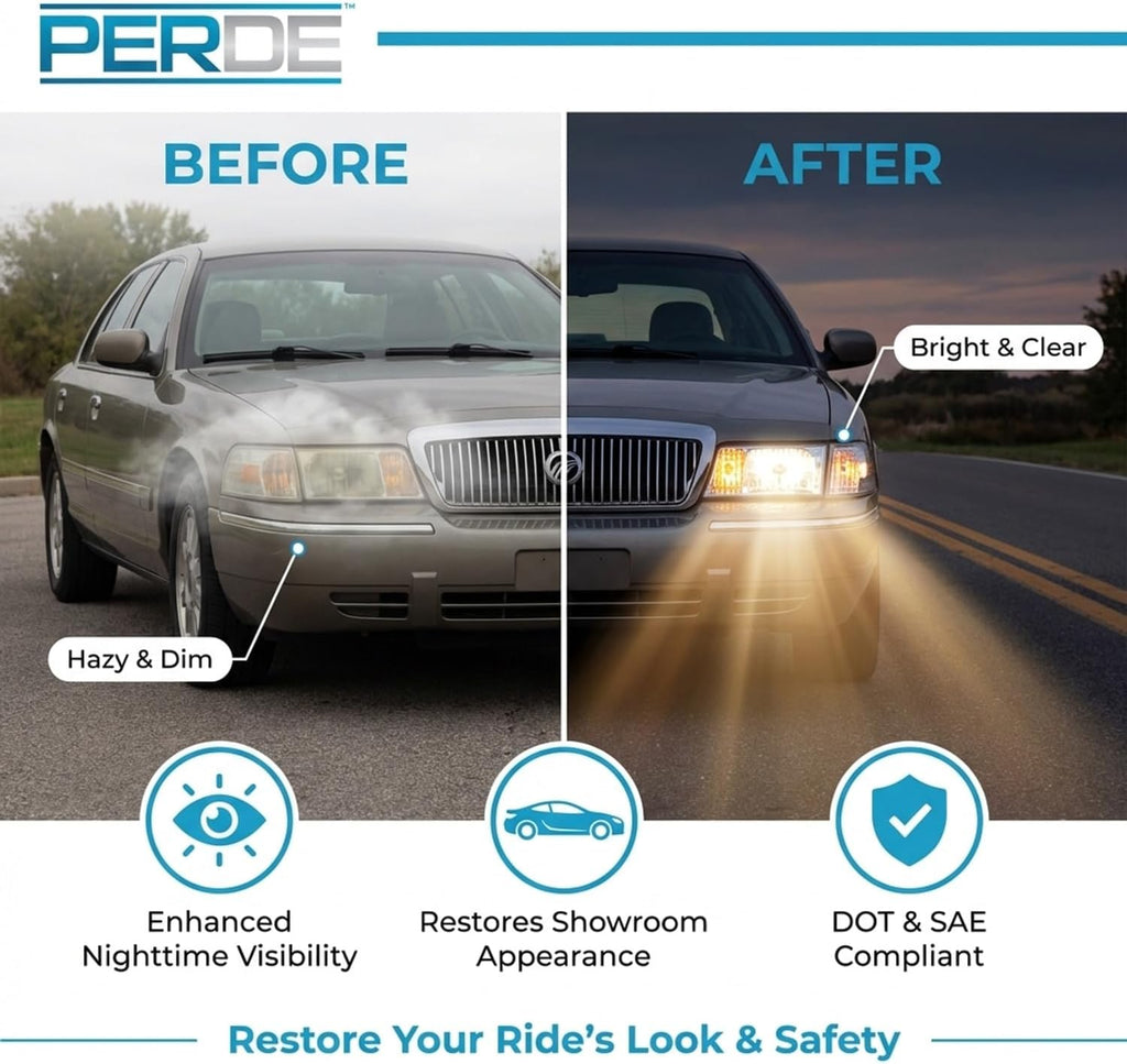PERDE Headlights And Side Marker Lights (4Pc Set) Chrome With Performance Lens Compatible with 2003-2004 Grand Marquis