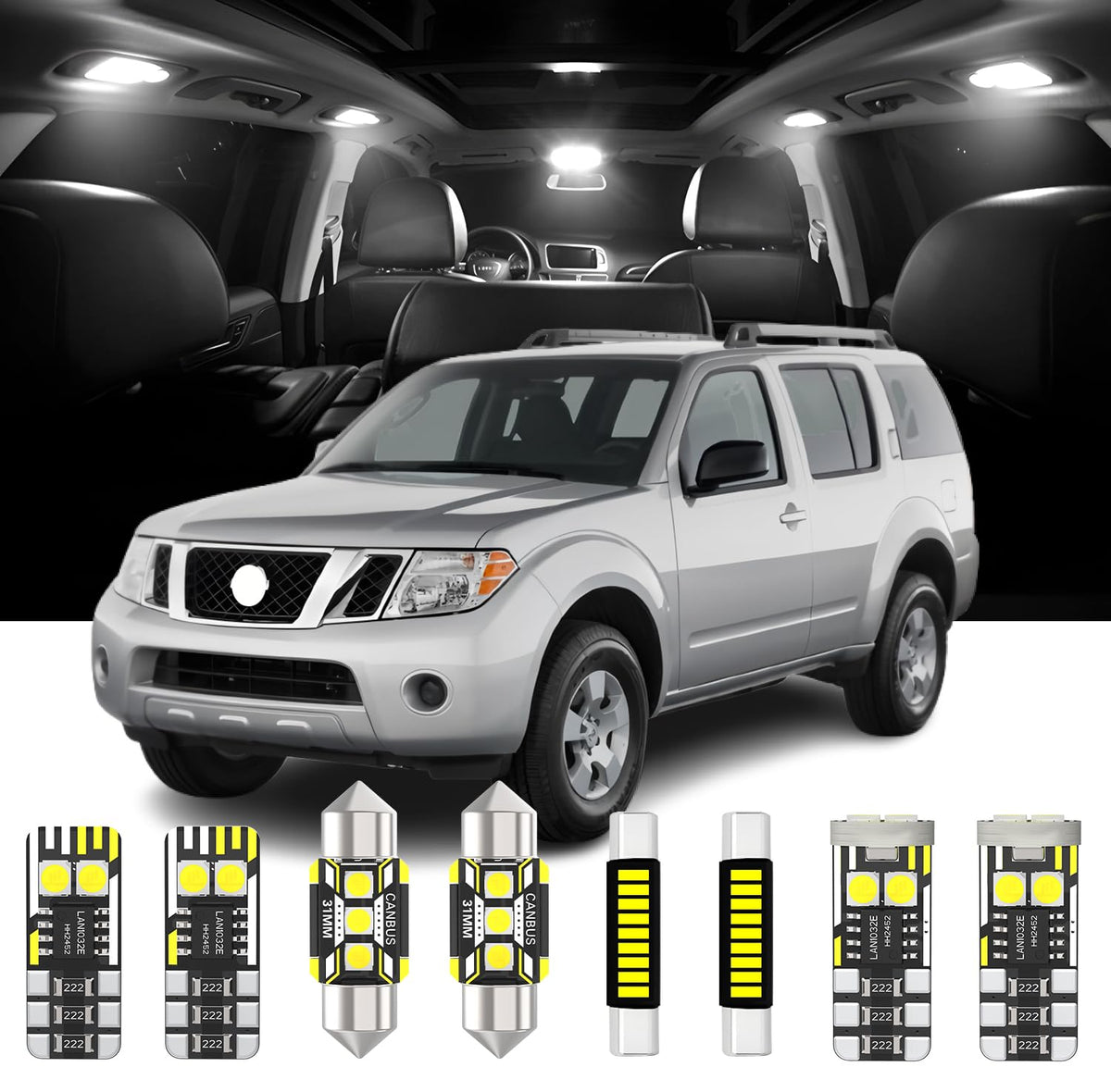 11 Pieces Interior LED Lights Replacement for Nissan Pathfinder R51 2005-2012 White LED Interior Bulbs Accessories