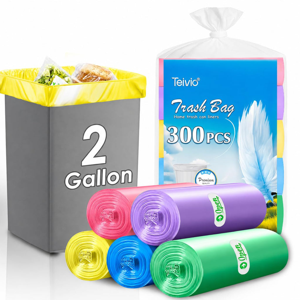 Small Colorful Clear Trash Bags 2 Gallon 300 Count Garbage Bags