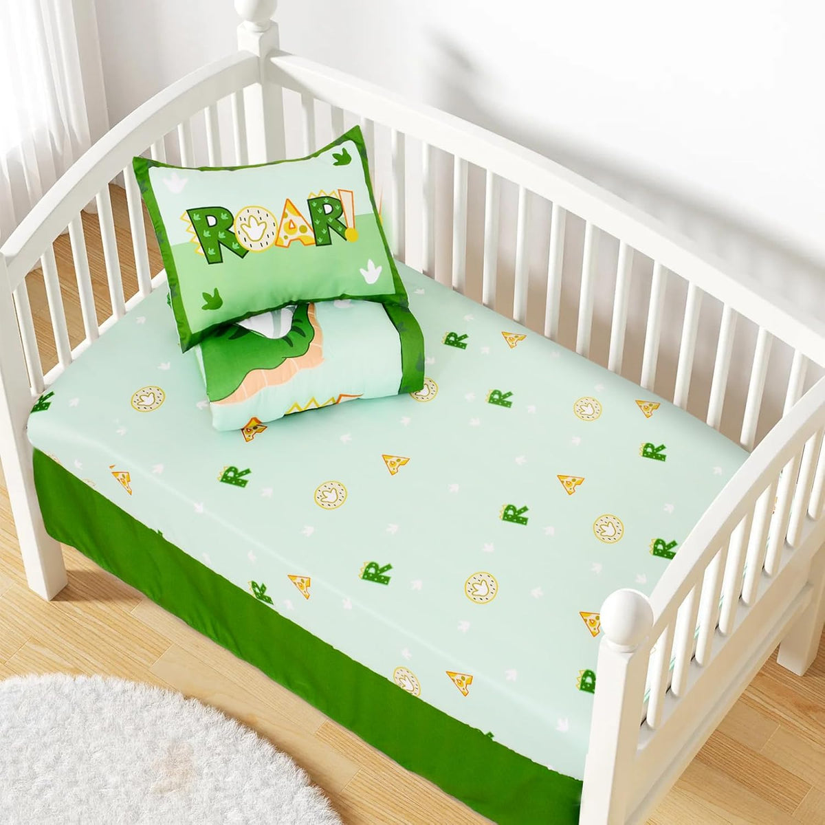 Crib Bedding Set for Boys,4 Piece Dinosaur Baby Bedding Set,Standard Size Toddler Nursery Bedding Includes